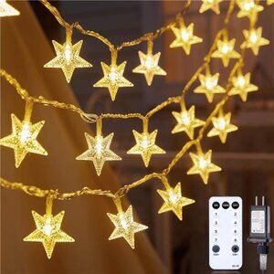 Star String Lights Plug in - 33 ft 100 LED Star Fairy String Lights with Remote